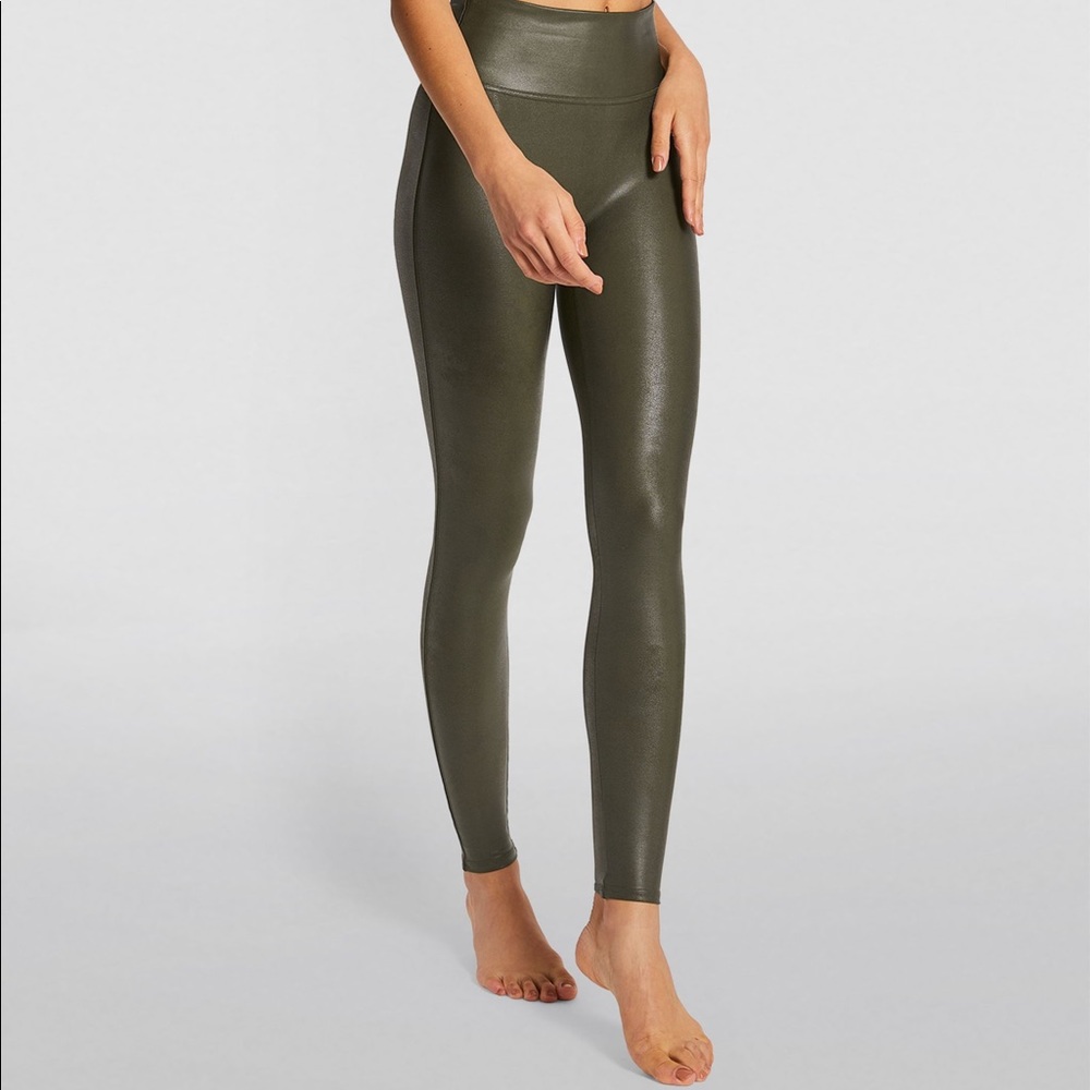Spanx Faux Leather Leggings - Rich Olive
